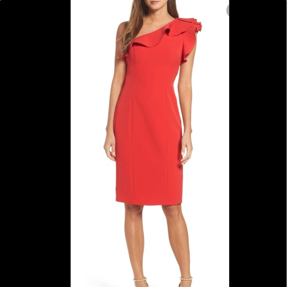 NWT - Eliza J Red One Shoulder Dress Size 4 - Picture 1 of 9